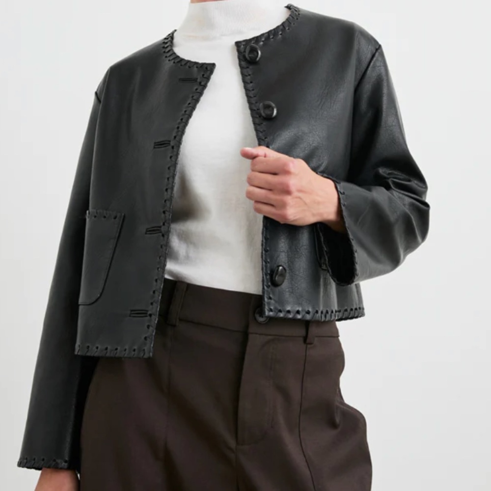 Rails - Faux Leather Cropped Jacket - Black Sz M "Nevina" - Picture 2 of 10